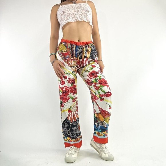 Unbranded Pants - Deadstock delicate 90s rare Italian Print Silk Flow  Pants